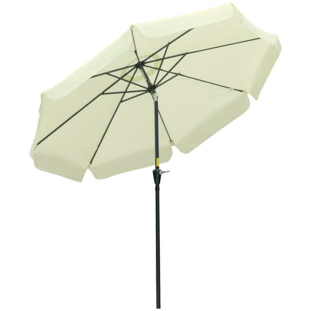 Outsunny 2.7m Patio Umbrella Garden Parasol with Crank, Ruffles, 8 Ribs, White White
