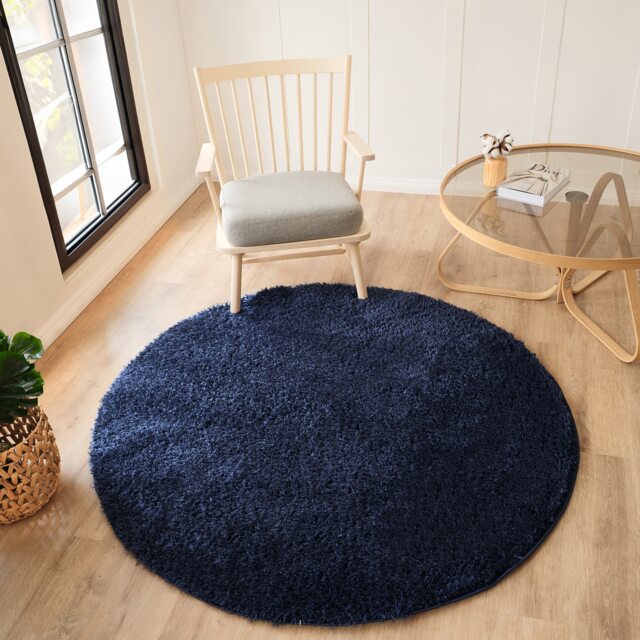 LIVABLISS Moda Shaggy-Solid Color Plush Soft Pile Round Rug Ø120 cm Dark Blue
