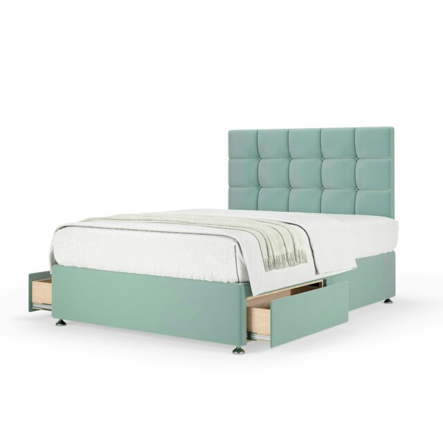 Neptune Spring Duckegg Plush Velvet 2 Drawer Divan Set And Pearl Headboard Small Single