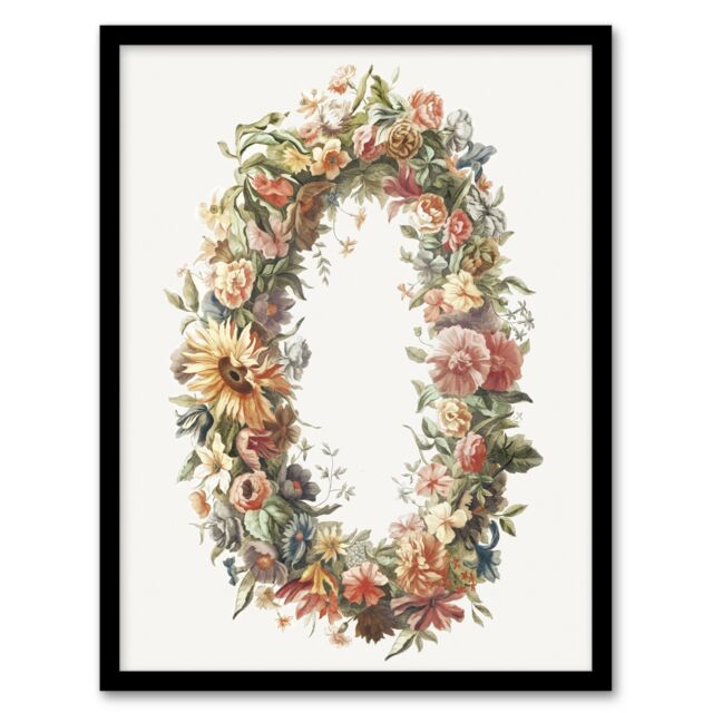 "Summer Flower Wreath Illustration Teyler Framed Wall Art Print 12X16"""