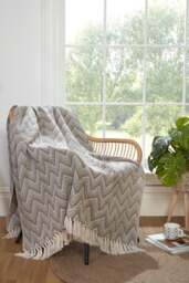 Chester Zig Zag Geometric Natural Throw Over Blanket with Tassels 228 x 250 cm