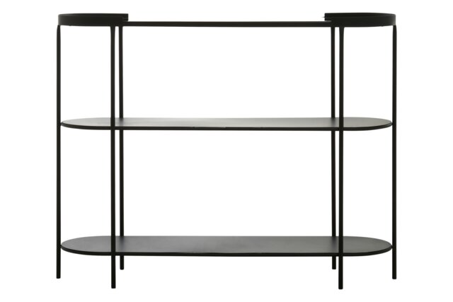 Orsina Console Table, Black Console Table with Glass Top, Glass and Metal Console Table, Three Tier Hallway Table