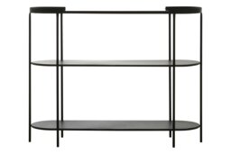 Orsina Console Table, Black Console Table with Glass Top, Glass and Metal Console Table, Three Tier Hallway Table
