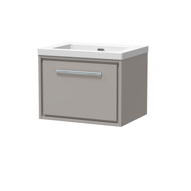 "Balterley Modern Bathroom 1 Soft-Close Drawer Wall Hung Vanity Unit Fireclay Basin - ""Basin, No Tap Holes Grey Pebble Grey 1"