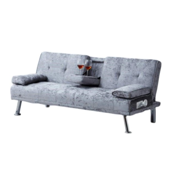 Bluetooth Cinema Crush Velvet Clic Clac Luxury Sofa Bed with Drink Cup Holder In Steel