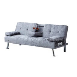 Bluetooth Cinema Crush Velvet Clic Clac Luxury Sofa Bed with Drink Cup Holder In Steel