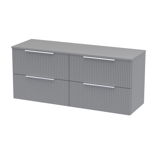 Balterley Tixall Fluted 4 Drawer Wall Hung Vanity Unit with Worktop, Satin Grey, 1200mm