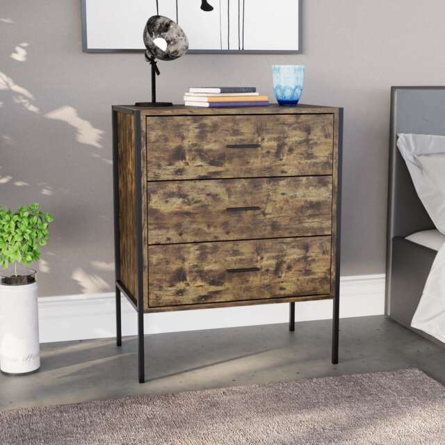 Vida Designs Brooklyn 4 Drawer Chest of Drawers Industrial Bedroom Storage, Dark Wood