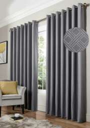 Diamo Blackout Ring Top Eyelet Curtains - 168cm x 229cm - Silver