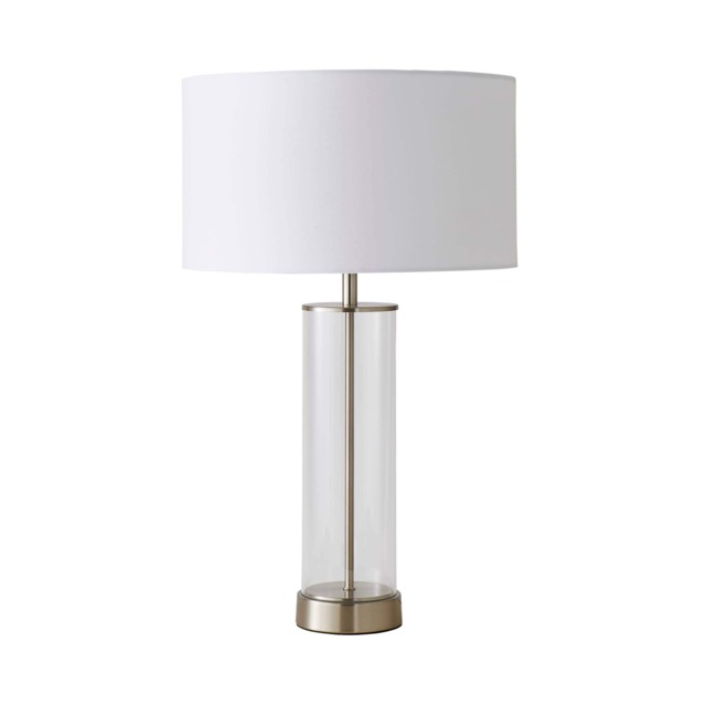 ValueLights Balan Brushed Chrome Table Lamp White Shade