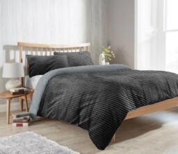 Maine Check Fluffy Fleece Duvet Set in Grey - Single Grey Grey Single