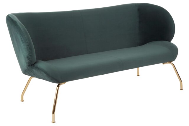 Orsina Green 2 Seat Sofa with Gold Metal Legs, Curved Backrest Upholstered Fabric Couch, Modern Two Seater Sofa