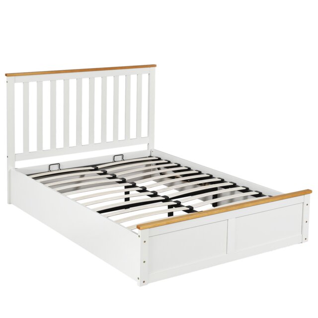 4ft Small Double Wooden Ottoman Gas Lift Storage Bed In White