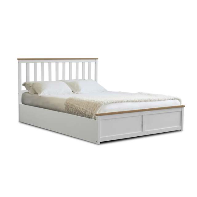 4ft Small Double Wooden Ottoman Gas Lift Storage Bed In White