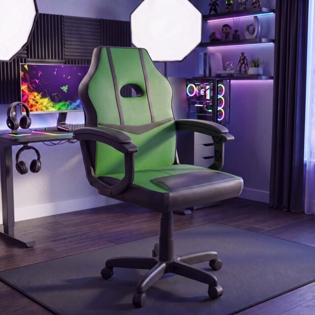 Vida Designs Comet Racing Gaming Office Chair Computer Desk Table Chair, Green & Black