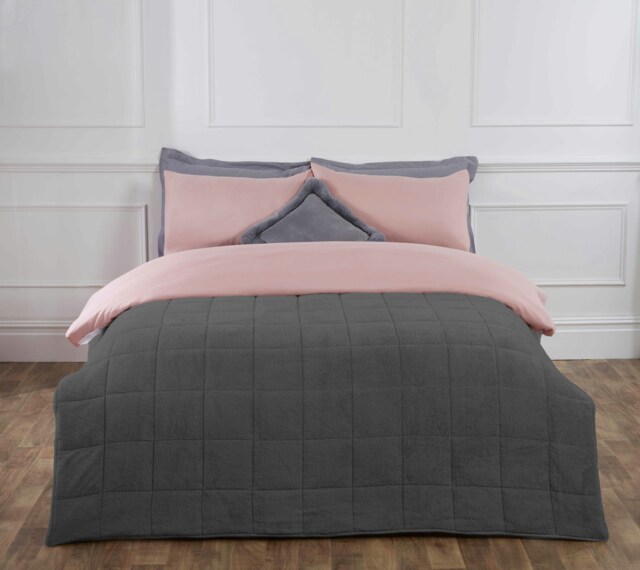 OHS Teddy Fleece Weighted Blanket 4kg, 125x150cm - Charcoal