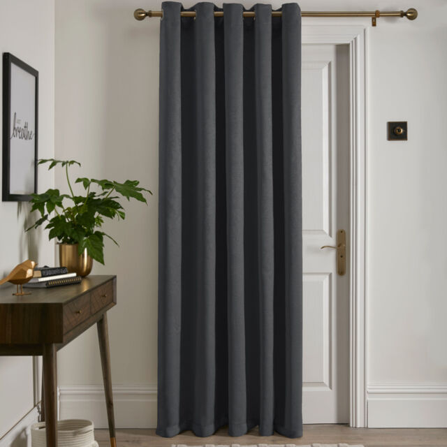 Fusion Strata Eyelet Single Panel Door Curtain Charcoal