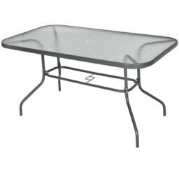 Outsunny Metal Garden Dining Table Outdoor Patio w/ Glass, Umbrella Hole Grey Charcoal grey 140 x 80 x 70 cm