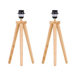 Set of 2 Voyage - Light Oak Wooden Tripod Lamp Bases Brown Light oak wood 2