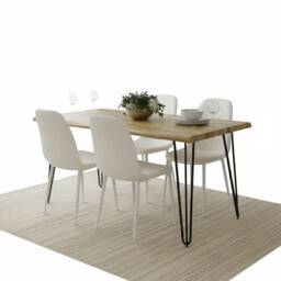 Wooden Dining Table Set With 4 White Faux Leather Chairs Dining Room Furniture