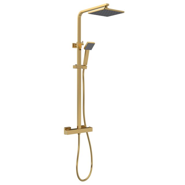 Balterley Empire Square Thermostatic Shower Kit with Fixed Head and Adjustable Handset Copper Brushed Brass 1