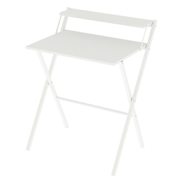 Levede Foldable Computer Desk Office Study Workstation with Monitor Shelf White White