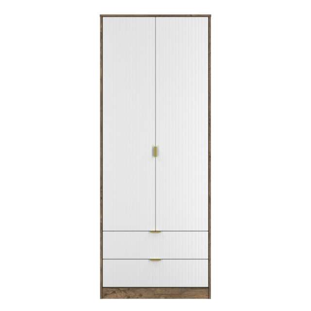 Denver Tall 2 Drawer Double Wardrobe in White Matt & Vintage Oak (Ready Assembled) White White Matt & Vintage Oak