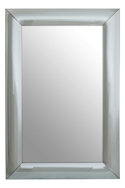 Orsina Art Deco Rectangle Wall Mirror, Silver Panelled Thick Frame Mirror for Living Room, Decorative Mirror