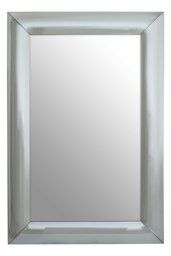 Orsina Art Deco Rectangle Wall Mirror, Silver Panelled Thick Frame Mirror for Living Room, Decorative Mirror