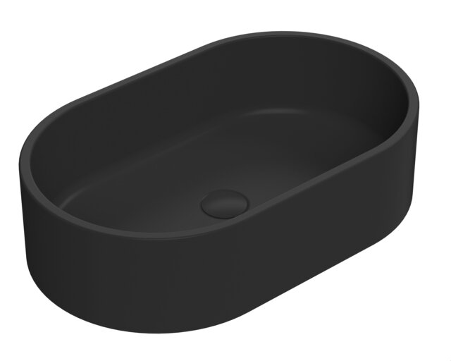 Balterley Nova Oval Countertop Vessel Basin for Modern Bathroom & Cloakroom, Ceramic Fireclay Black Matt Black 1