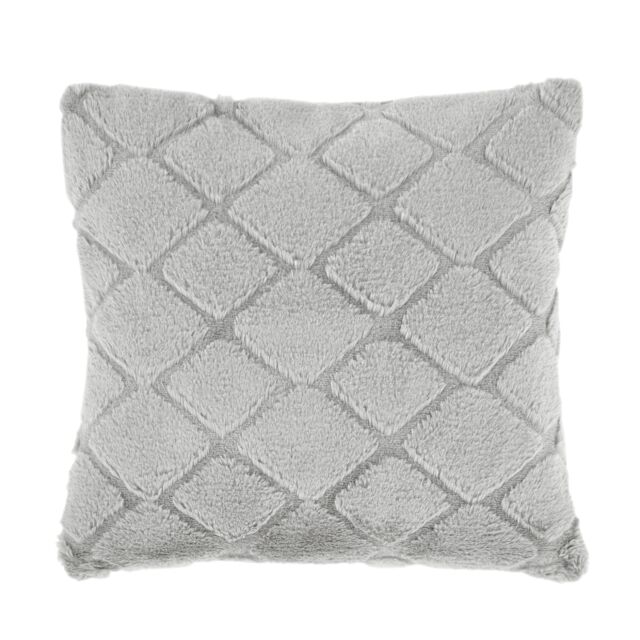 Catherine Lansfield Cosy Diamond Faux Fur Soft Touch Cushion Silver Silver Grey 43x43cm