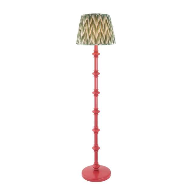 Carnaby Satin Pink Clay Paint Floor Lamp with Cotswold Green Fabric Zigzag Shade 35cm B22