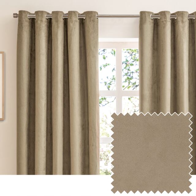 furn. Verso Reversible Suede-look Blackout Eyelet Curtain Pair Mocha (W)117cmx (D)137cm Brown Mocha One Size