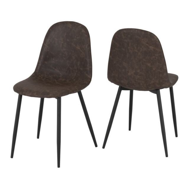 Athens Dining Chair (Pack of 2) - L55 x W44.5 x H85.5 cm - Brown Faux Leather Brown