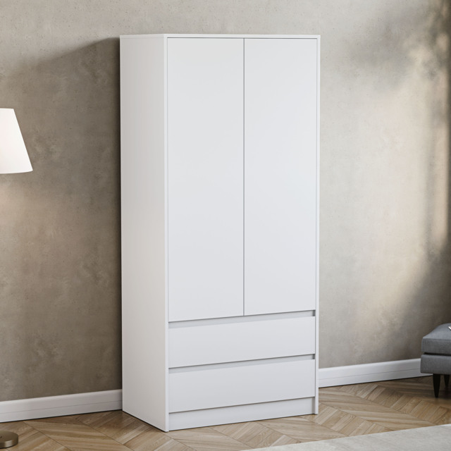 Vida Designs Denver 2 Door 2 Drawer Wardrobe With Shelf & Clothes Rail, White