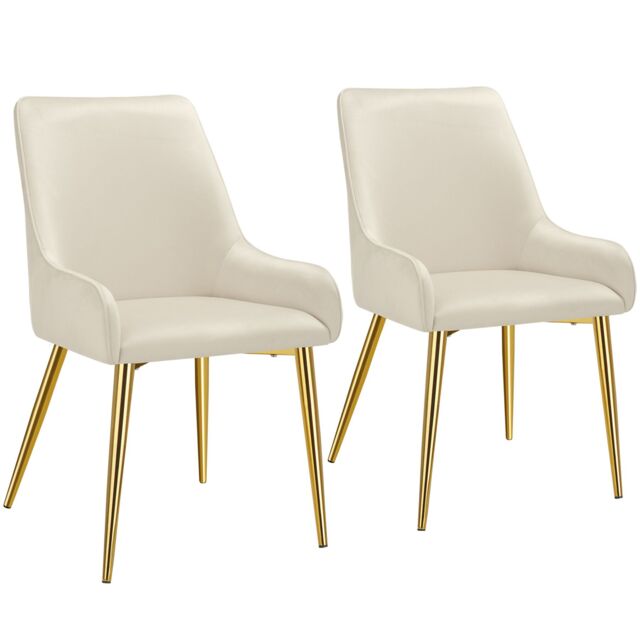 Dining Chair Avane - velvet look, padded armchair, high backrest and armrests Cream beige 2