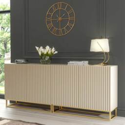 Sideboard Cabinet Storage Cupboard Modular Set Cashmere Fluted Doors Gold Metal Legs Living Dining Room Furniture 2x100cm 200cm