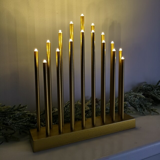 29cm Premier Christmas Candle Bridge with 17 LEDs & Timer in Gold Battery Operated