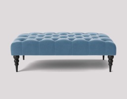 Alyana 90cm Rectangle Ottoman Bench with Wooden Legs- Duck Egg Plush Velvet Chesterfield Upholstered Footstool