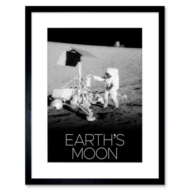 "NASA Solar System Earth's Moon Apollo 12 Lunar Surveyor 9x7"" Black Framed Wall Art Print"