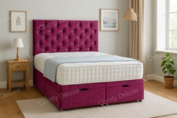 Ottoman Foot Lift Pink Naples 4ft6 Double Divan Bed With Mattress & Headboard