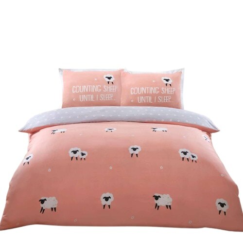 Counting Sheep Cotton Duvet Cover Set Cover with Pillowcase Pink Double 1