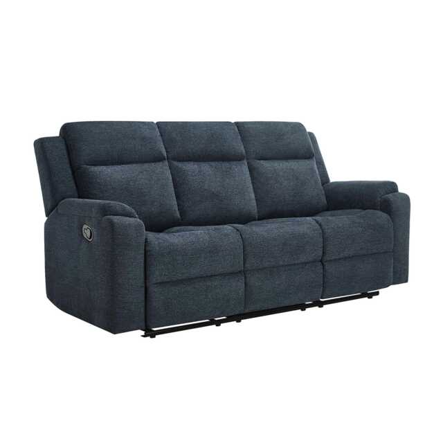 Orka 3 Seater Manual Recliner Chenille Fabric Sofa Blue