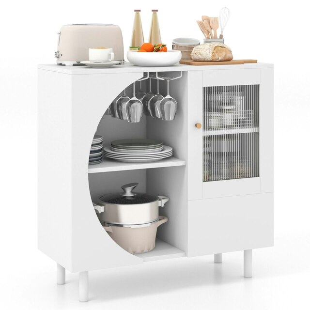 COSTWAY Kitchen Sideboard Wooden Buffet Cabinet Cupboard White 1