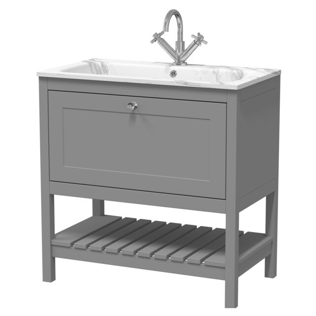 Balterley Coppenhall Contemporary 1 Drawer Floor Standing Vanity Unit with Stone Basin, Cool Grey, 800mm