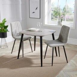 Aspen Grey Oak Effect 80cm Square Dining Table with 2 Upholstered Straight Stitch Chairs - Compact Kitchen and Dining Set Grey Grey Oak Effect One Size 1