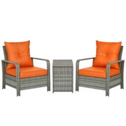 Outsunny PE Rattan Garden Sofa Set w/ 2 Chairs & 72 L Storage Table, Orange