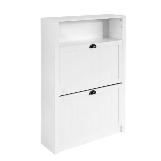 SoBuy Shoe Cabinet with Top Shelf & 2 Flip-Down Doors, White, 31.5x9.4x43.3 in, 22.4 kg - FSR87-W
