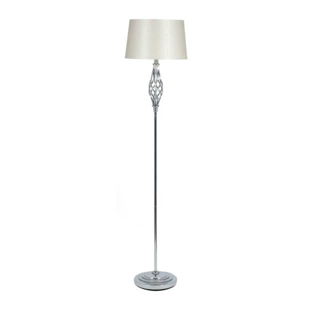 Tall Living Room Silver Metal Twist Detail Floor Lamp