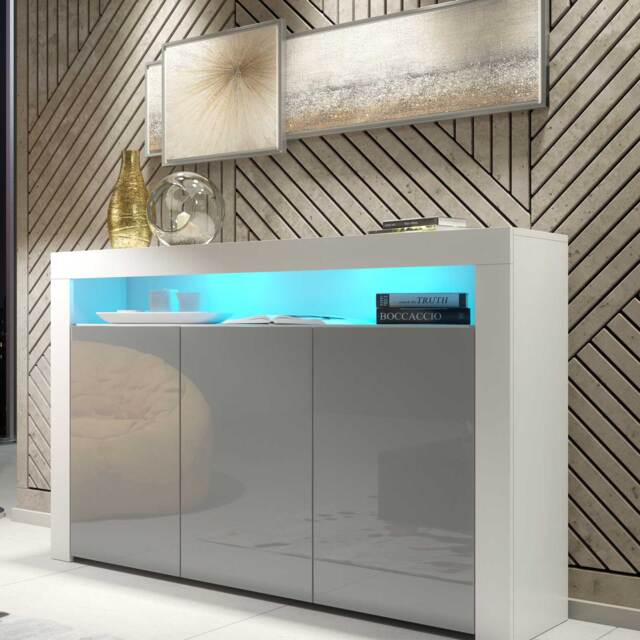 TV Unit TV Stand Sideboard Storage Cabinet Cupboard Grey High Gloss LED 155cm